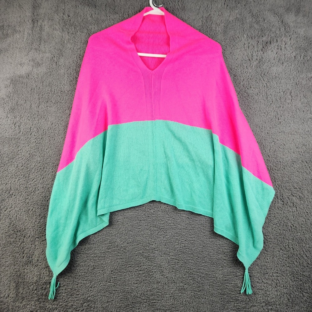 Lilly Pulitzer Poncho Womens One Size Pink Green Colorblock Tassel Preppy Wrap